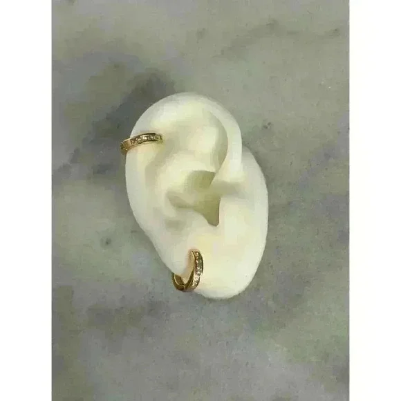 COPY - COPY - Gold Crystal Thick Small Huggie Hoop Earrings Brand New - Picture 2 of 4